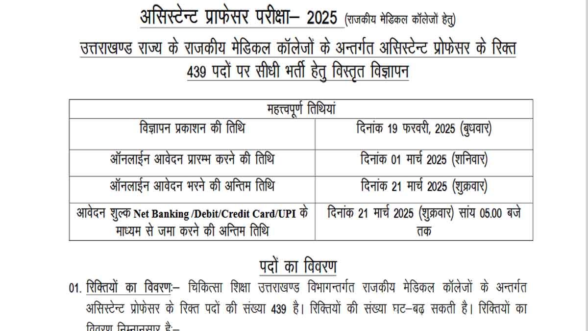 UKMSSB Assistant Professor Bharti 2025