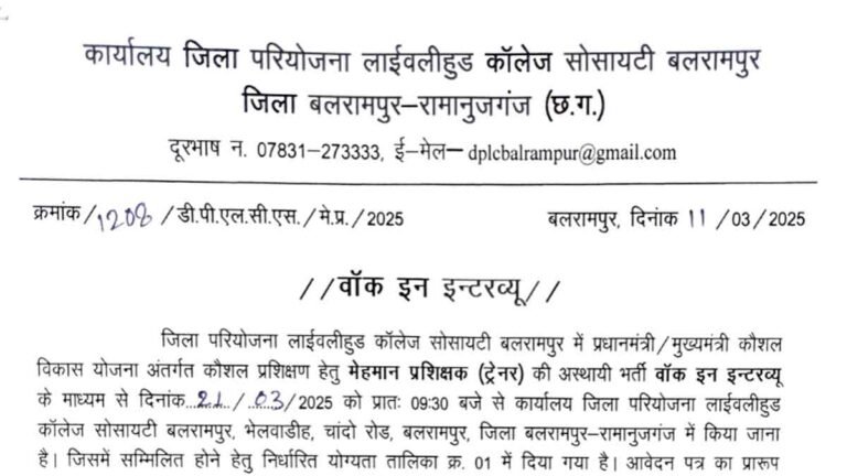 Balrampur Recruitment 2025