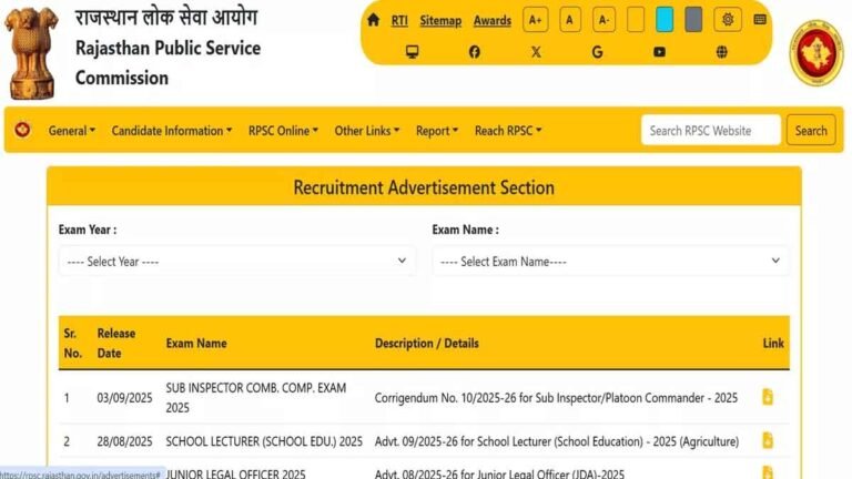 RPSC Teacher Recruitment 2025
