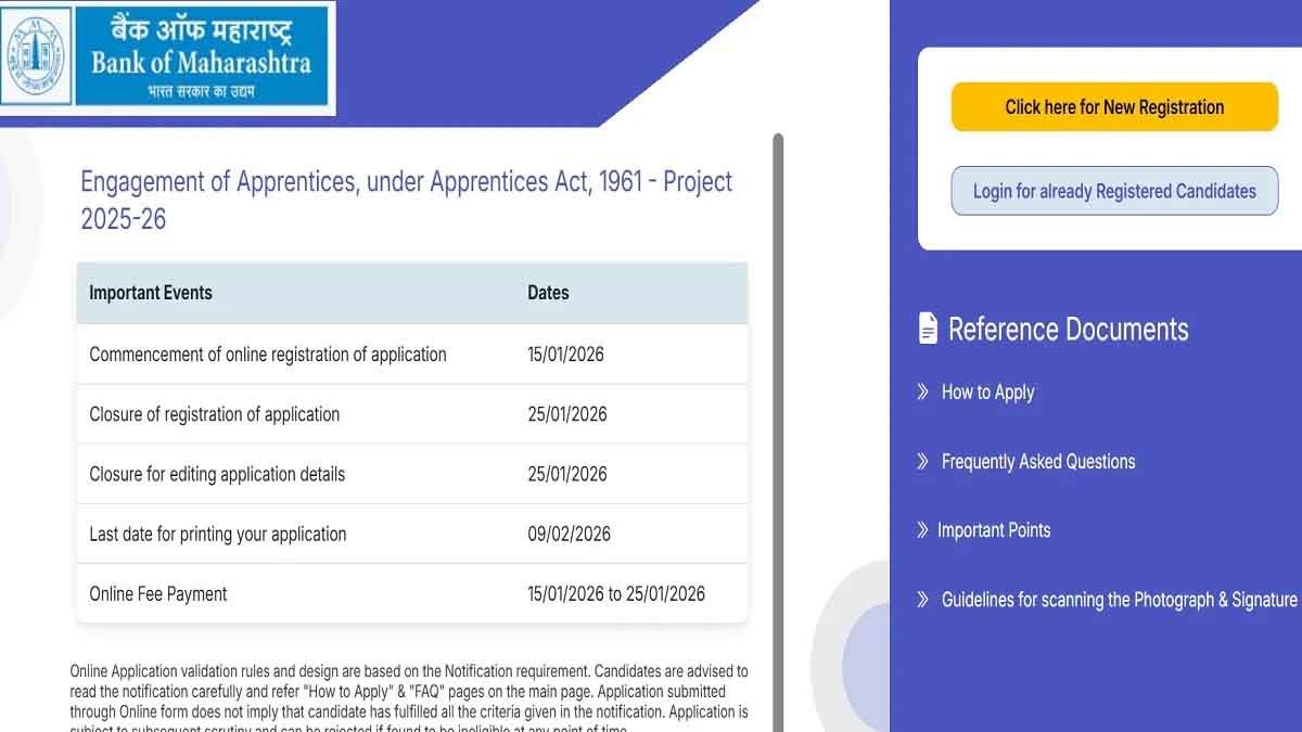 Bank of Maharashtra Apprenticeship Recruitment 2026