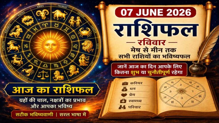 07 June 2026 Rashifal in Hindi: रविवार का दिन किस राशि के लिए रहेगा भाग्यशाली, जानें मेष से मीन तक सभी राशियों का राशिफल