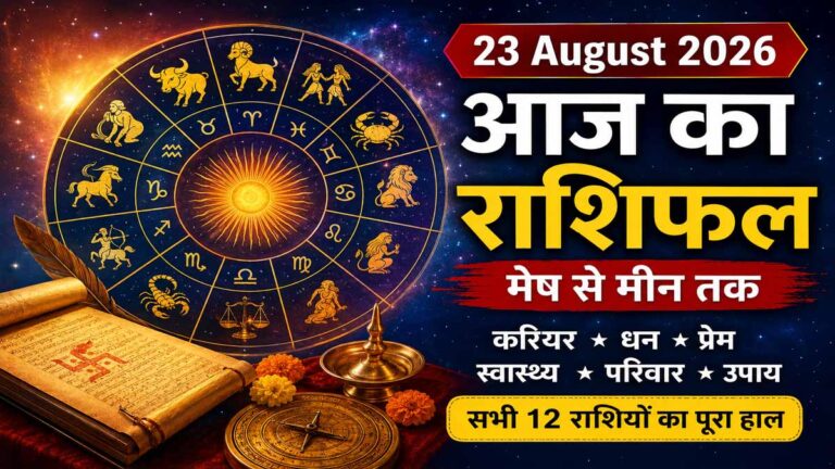 23 August 2026 Rashifal in Hindi: मेष से मीन तक जानें आज का राशिफल, करियर, धन, प्रेम और सेहत का हाल 1 23 August 2026 Rashifal in Hindi: मेष से मीन तक जानें आज का राशिफल, करियर, धन, प्रेम और सेहत का हाल