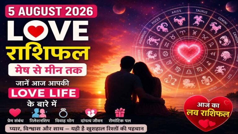 5 August 2026 Love Horoscope in Hindi: सभी 12 राशियों के लिए प्रेम, विवाह और रिश्तों का भविष्यफल 1 5 August 2026 Love Horoscope in Hindi: सभी 12 राशियों के लिए प्रेम, विवाह और रिश्तों का भविष्यफल