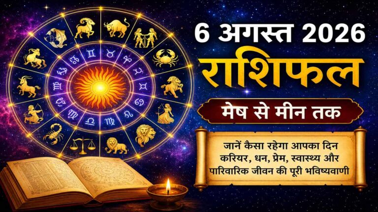 Daily Horoscope 6 August 2026 in Hindi: आज का राशिफल, करियर, धन, प्रेम और स्वास्थ्य का पूरा विश्लेषण